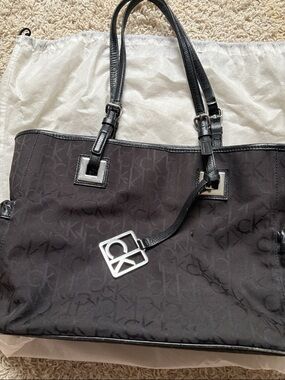 Calvin Klein Black Logo Jacquard Tote with Silver Hardware